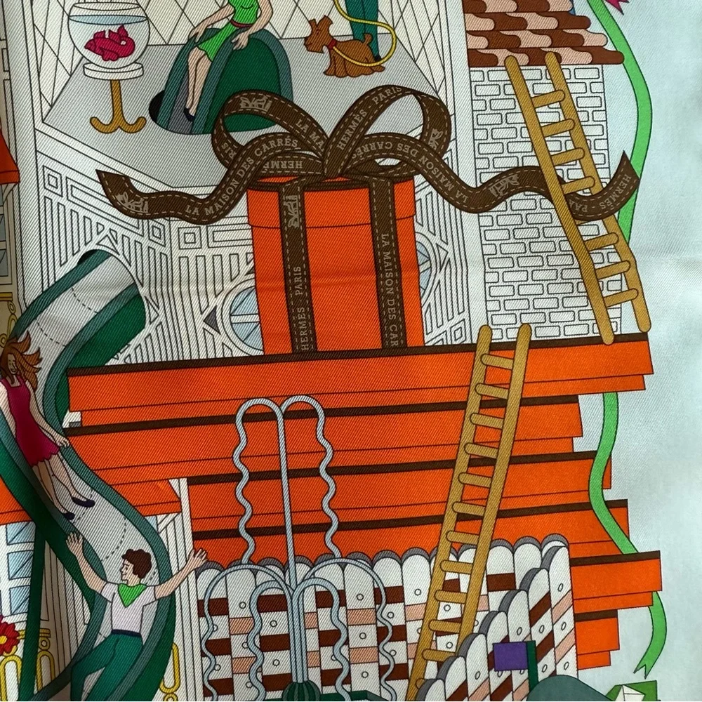 Hermès La Maison des Carrés Silk Scarf 90cm Pierre Marie Rare - Picture 9 of 12